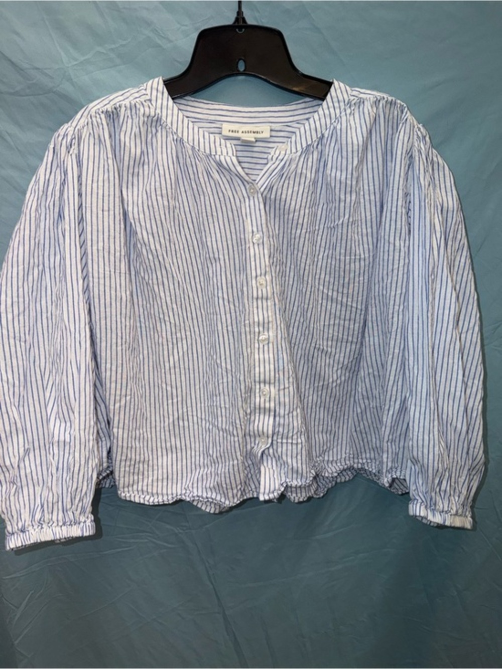 Free Assembly Blue Stripe Button-Front Blouse